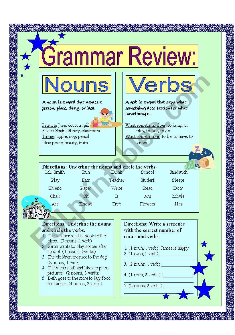 Noun And Verb Review Worksheet