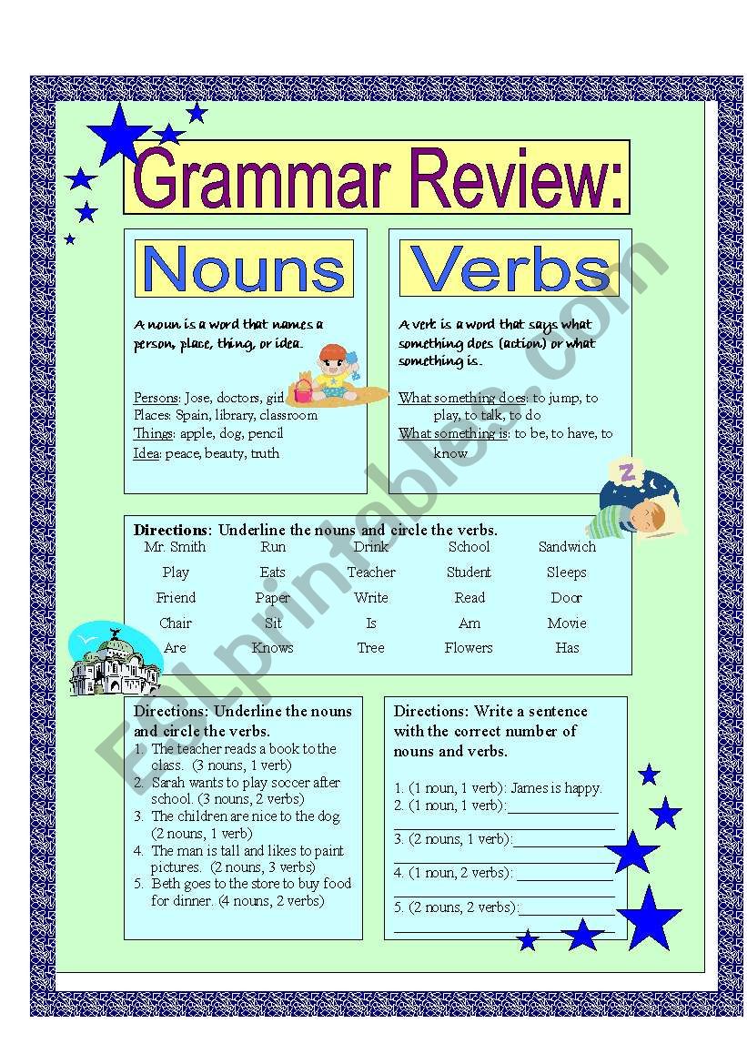  Noun And Verb Review ESL Worksheet By Suzanne95212