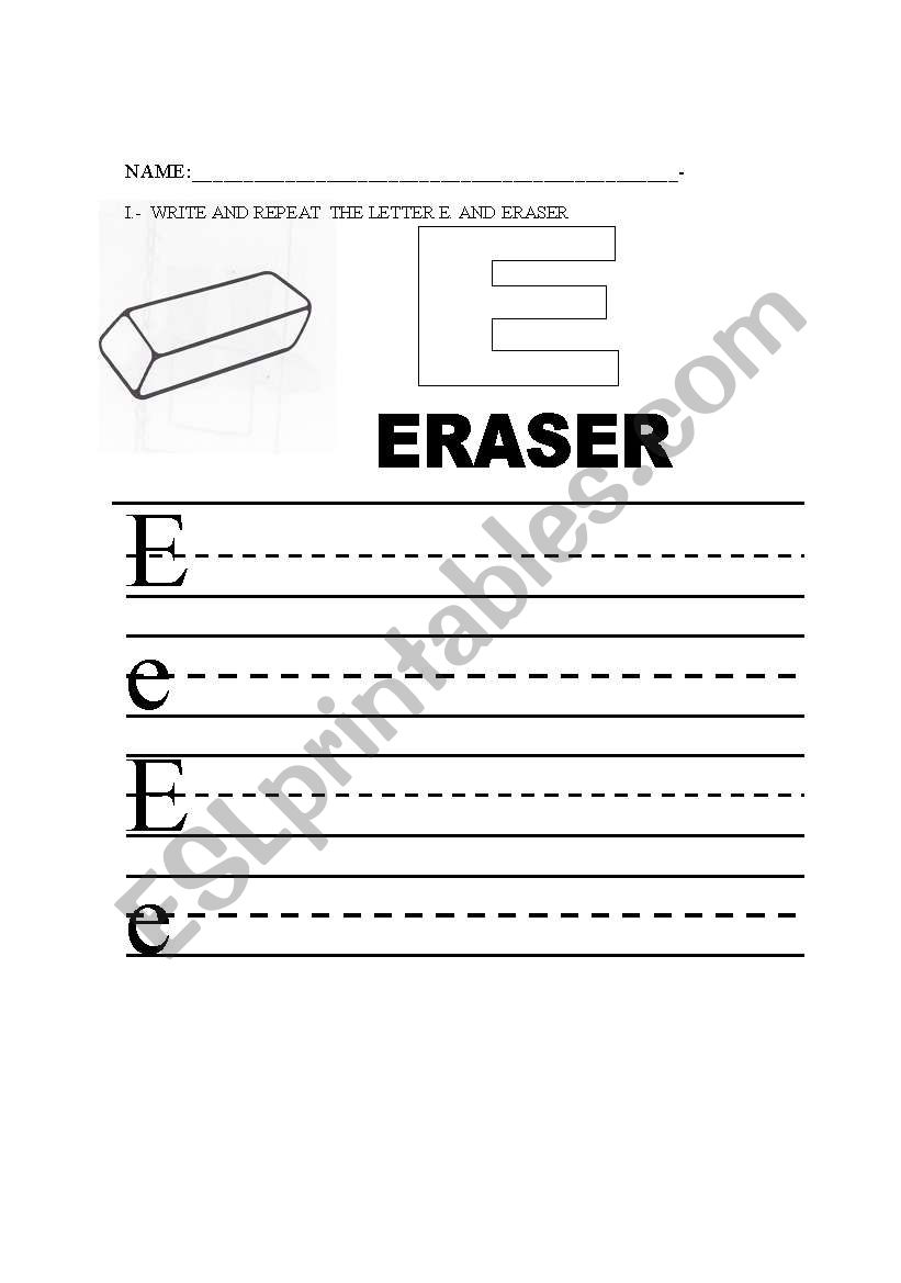 e as in eraser worksheet