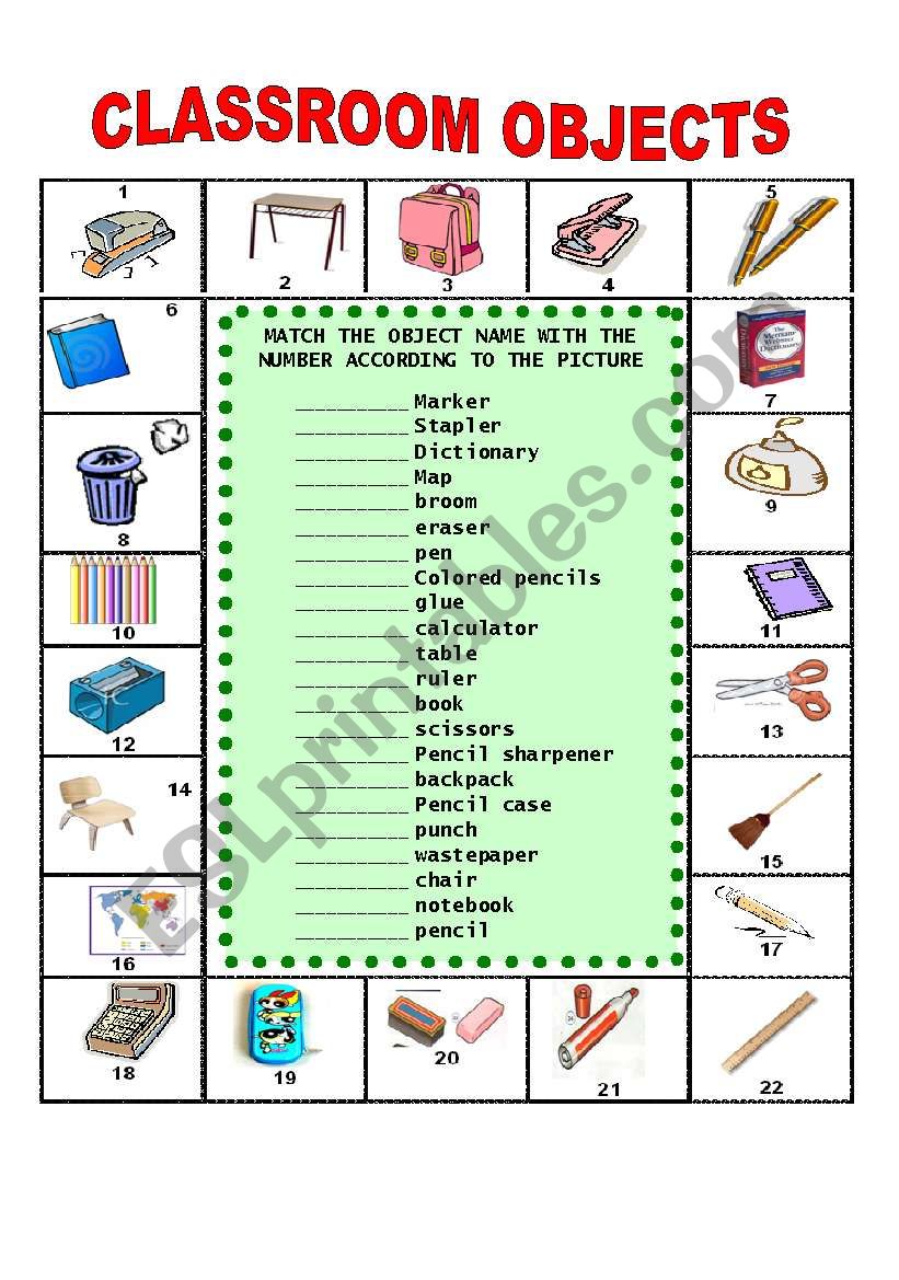 CLASSROOM OBJECTS worksheet