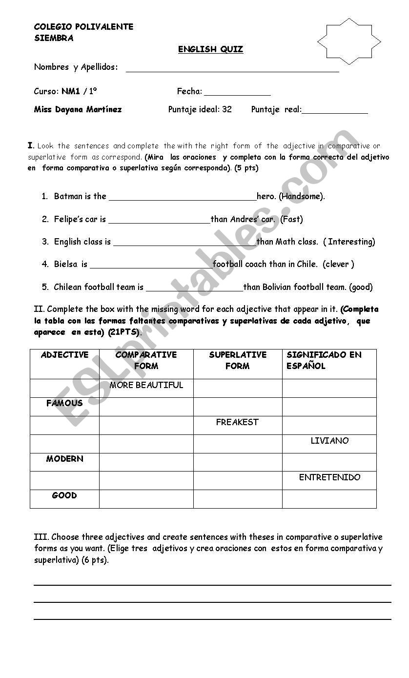 adjectives worksheet