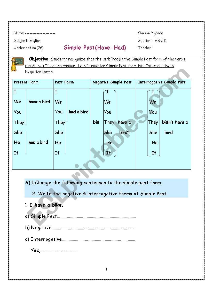 have-had worksheet