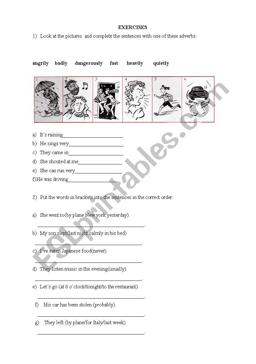 ADVERBS ORDER worksheet