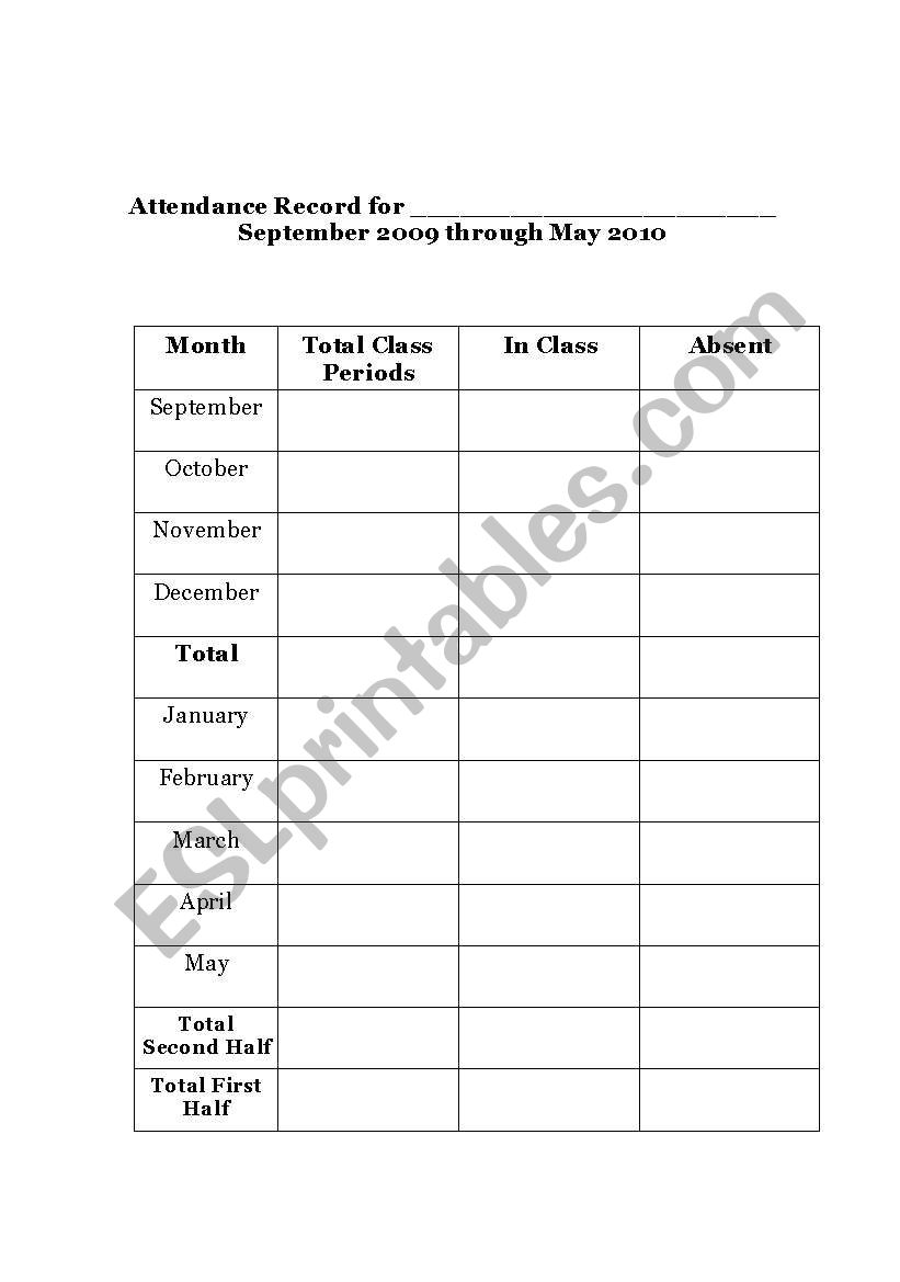 Attendance Record worksheet