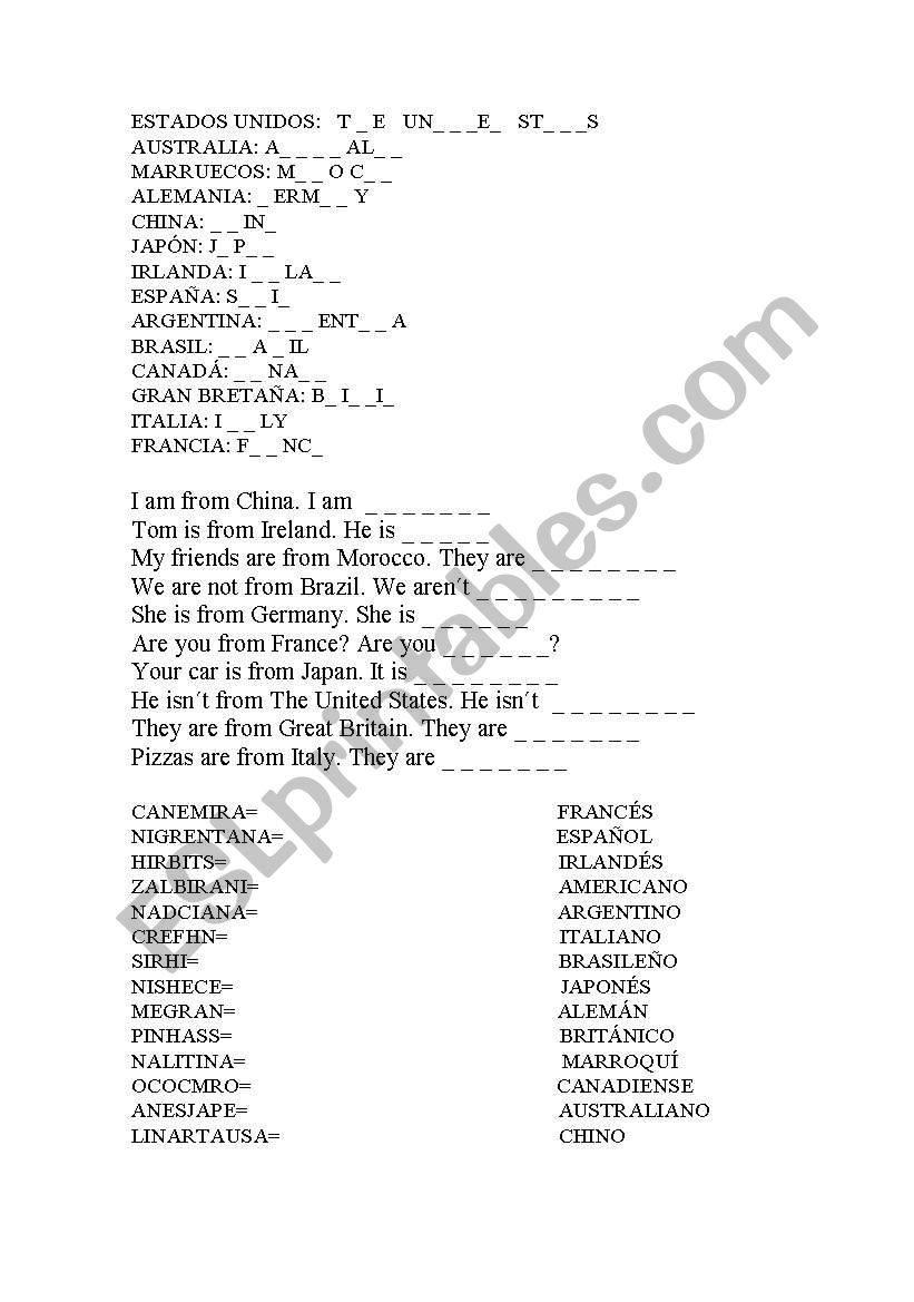 COUNTRIES AND NATIONALITIES worksheet