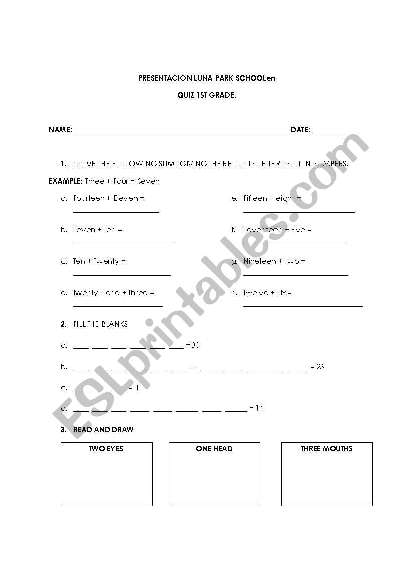 NUMBERS FROM 1 TO 30  worksheet