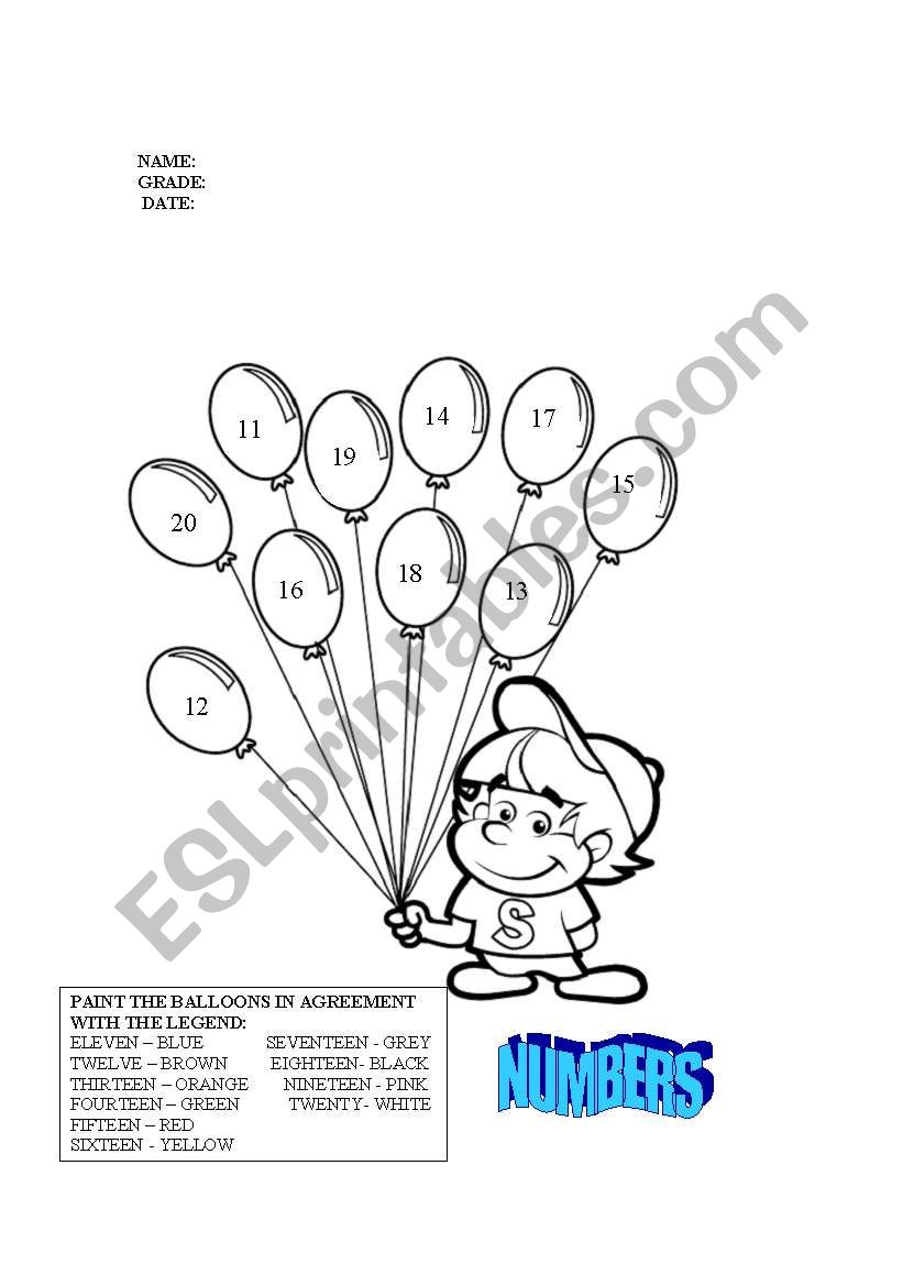 NUMBERS 10 TO 20 worksheet