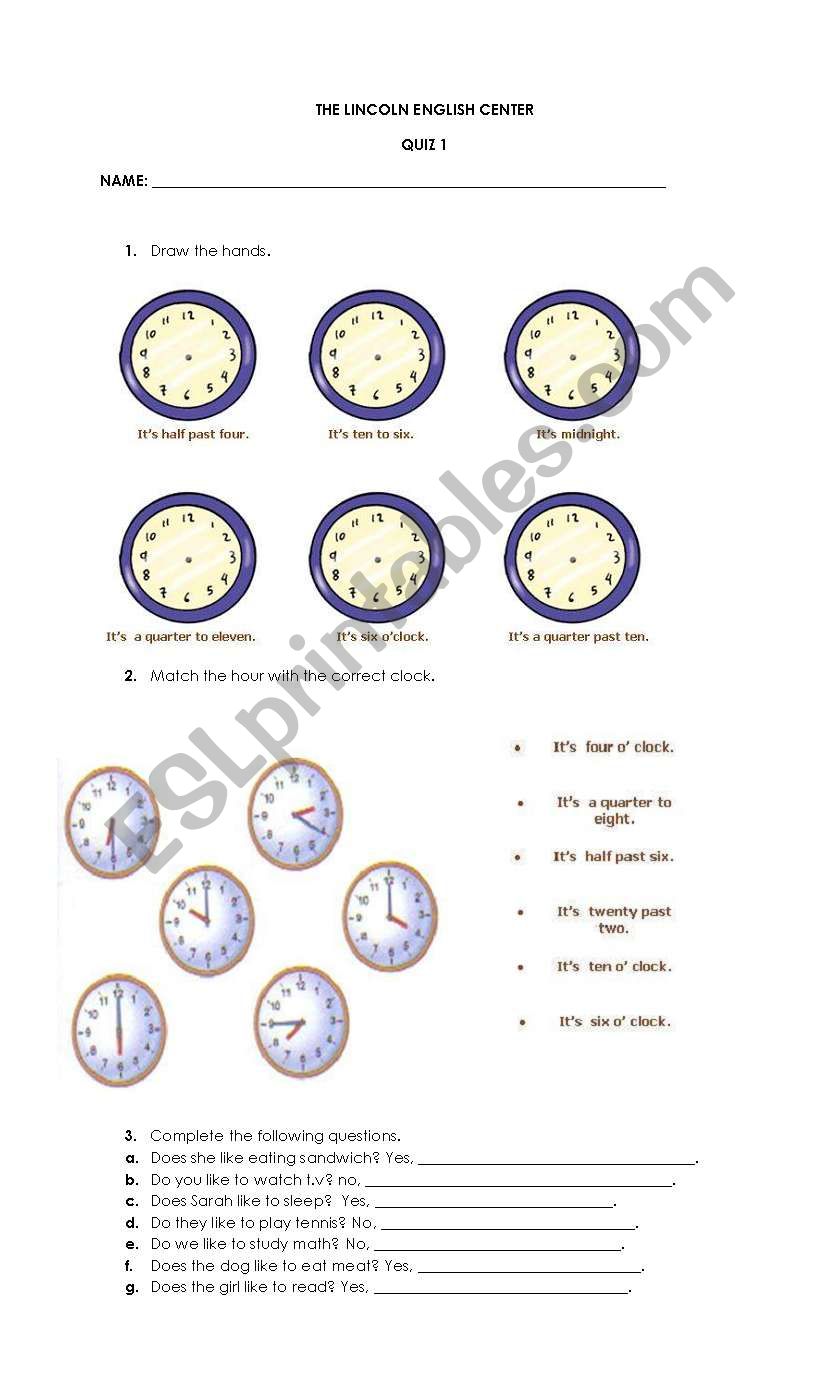 QUIZ worksheet