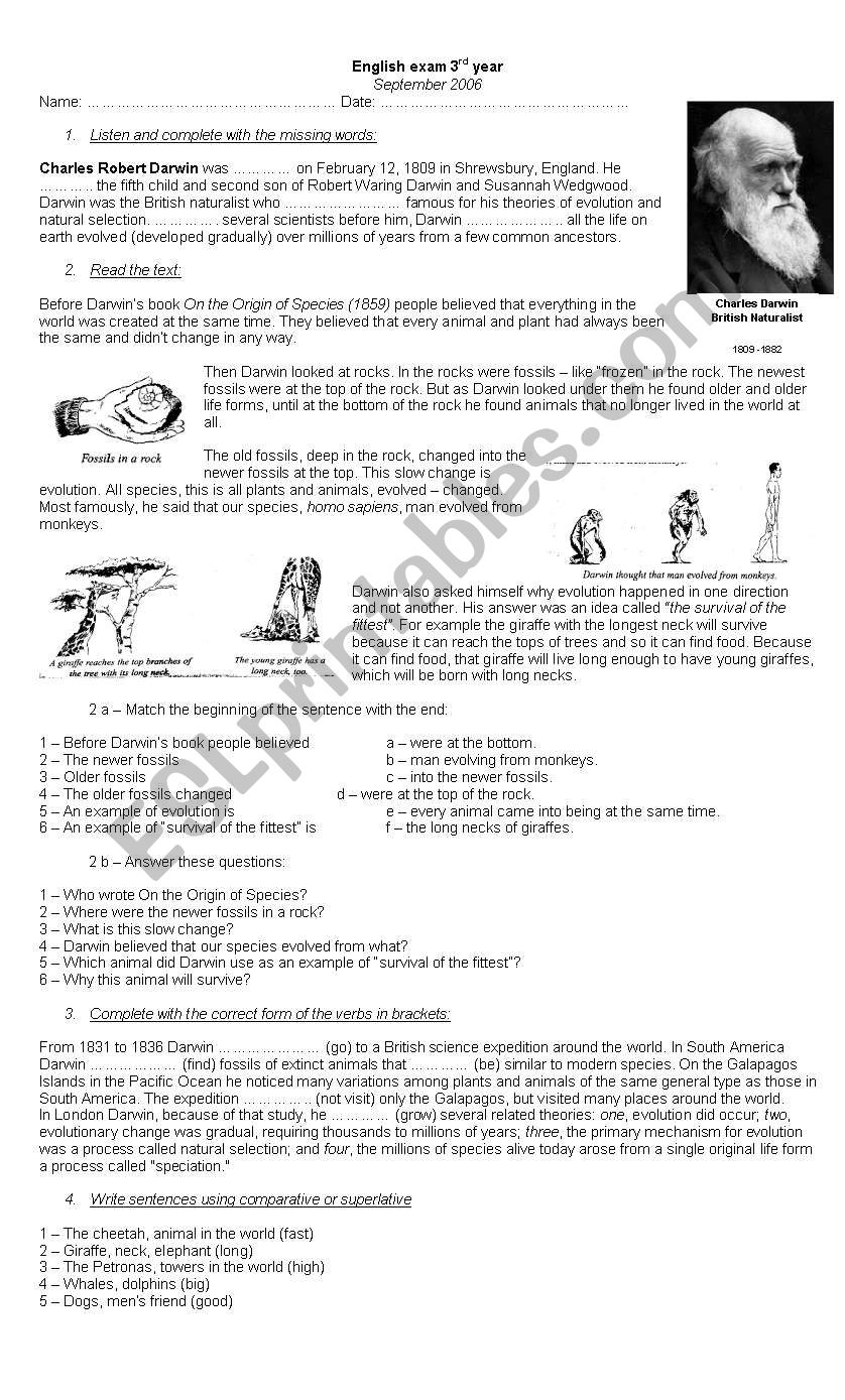 Charles Darwin worksheet