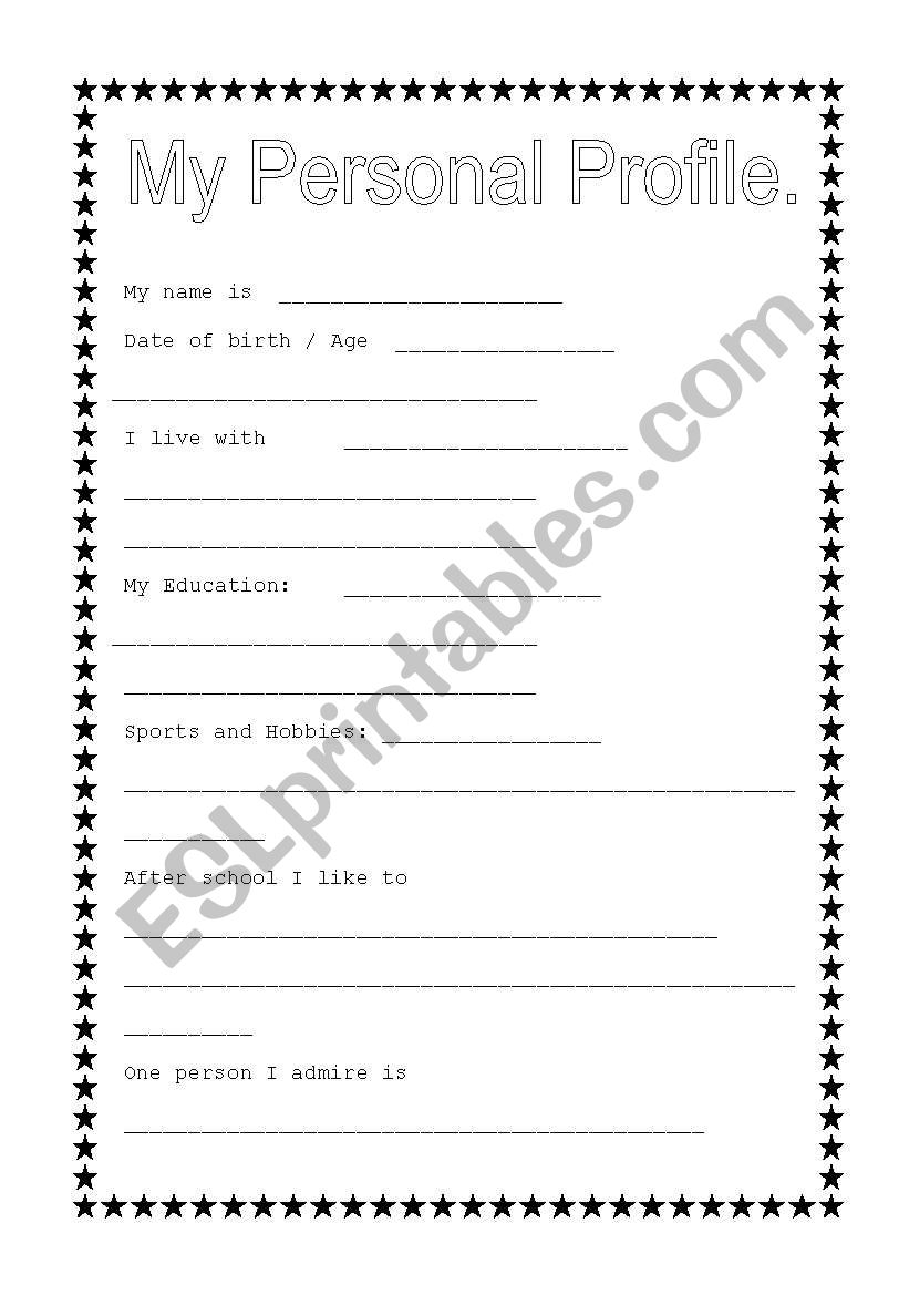 My Personal Profile worksheet