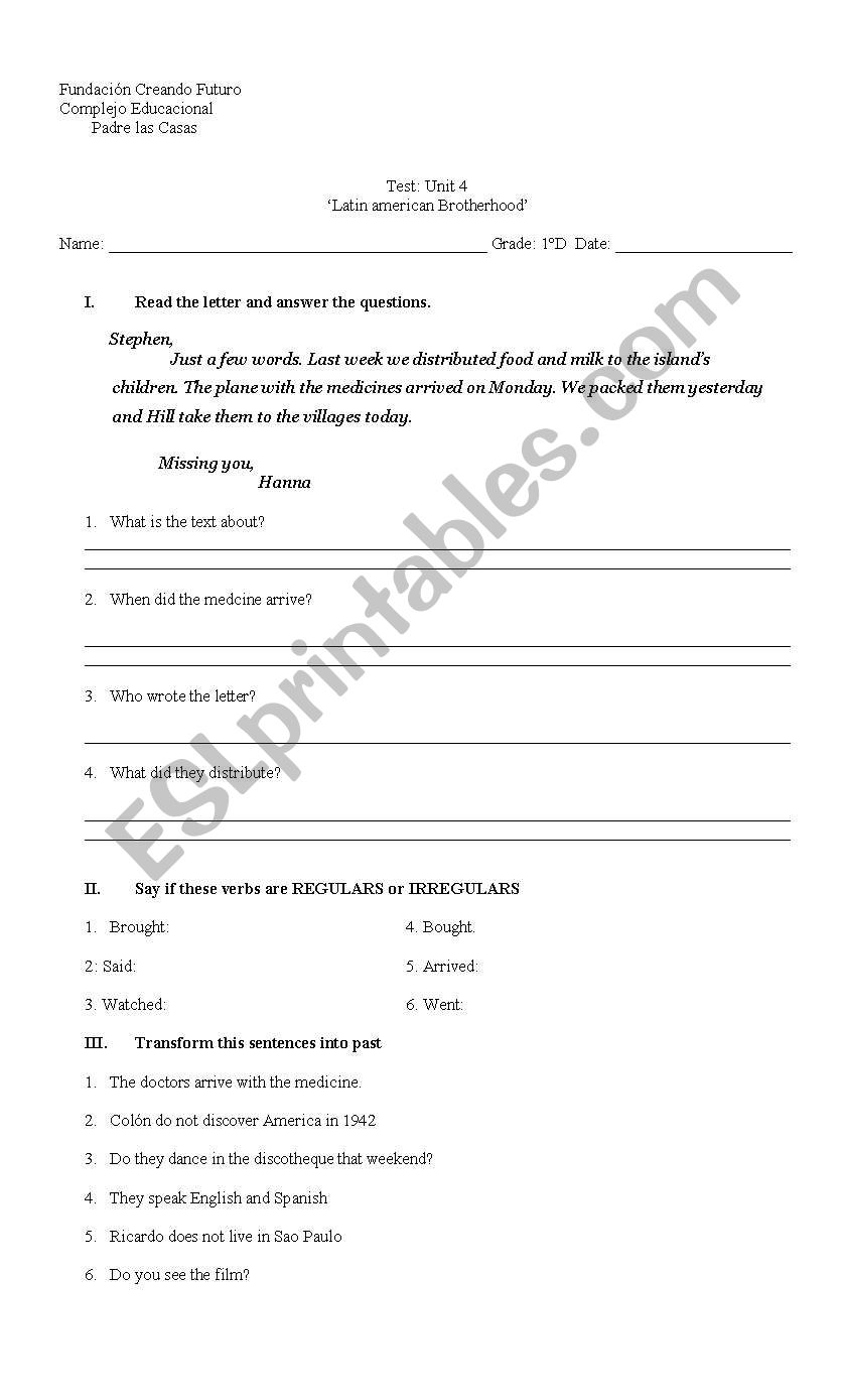 past tense worksheet