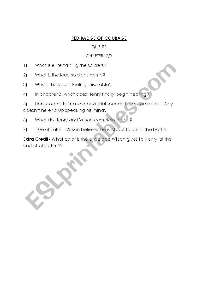 Red Badge of Courage Quiz worksheet