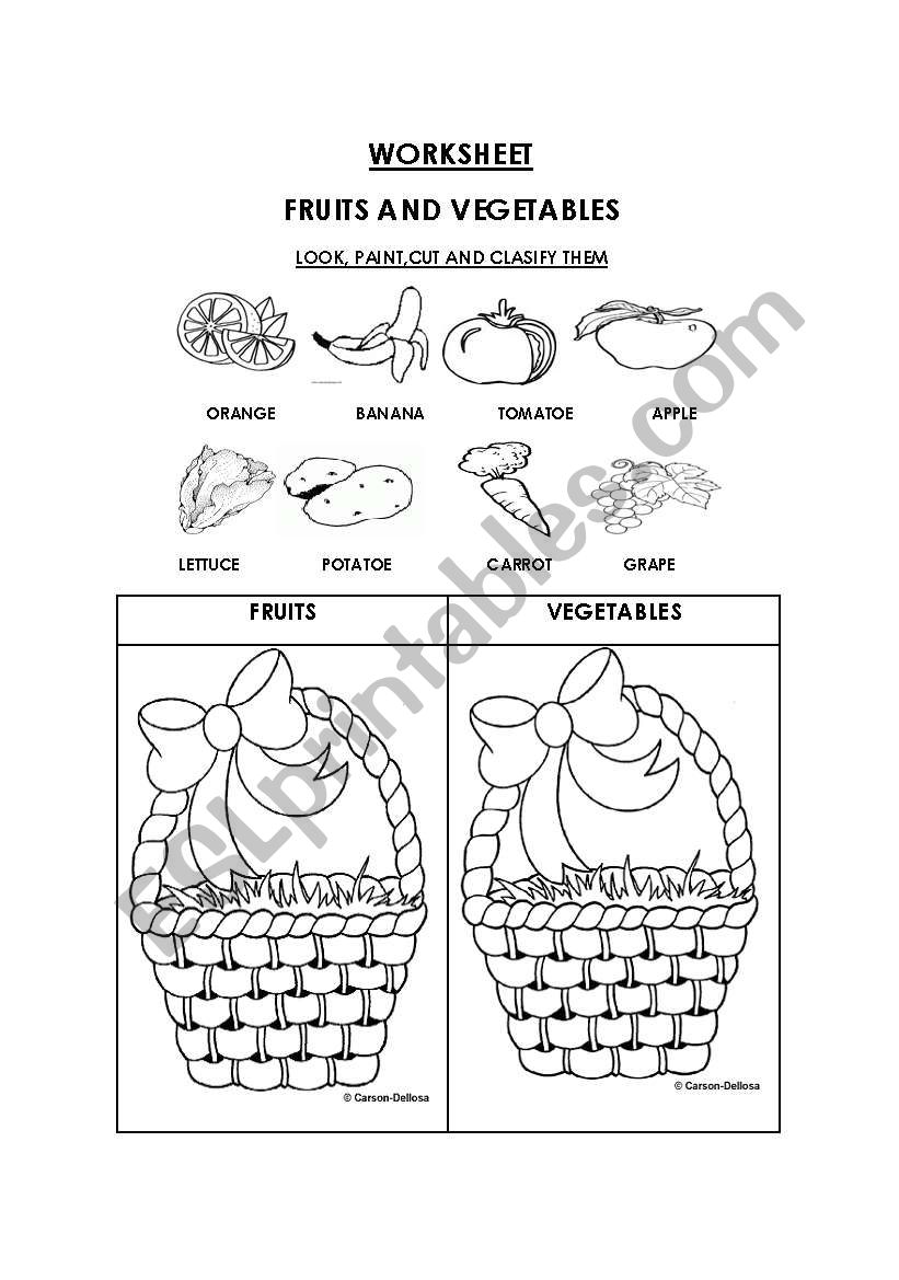 FRUITS AND VEGETABLES worksheet