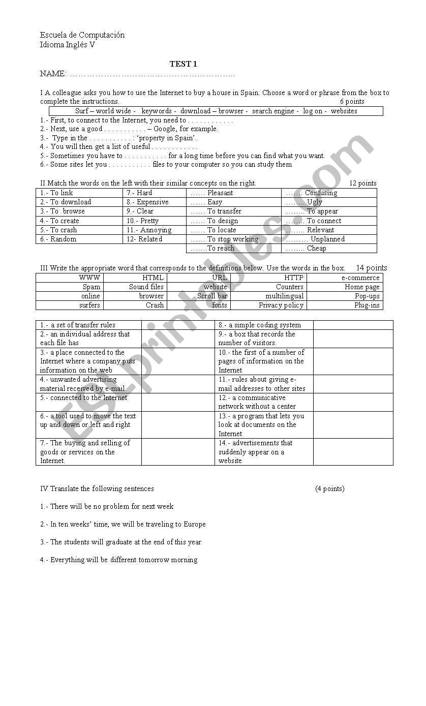 ESP ENGLISH FOR COMPUTING. TEST 