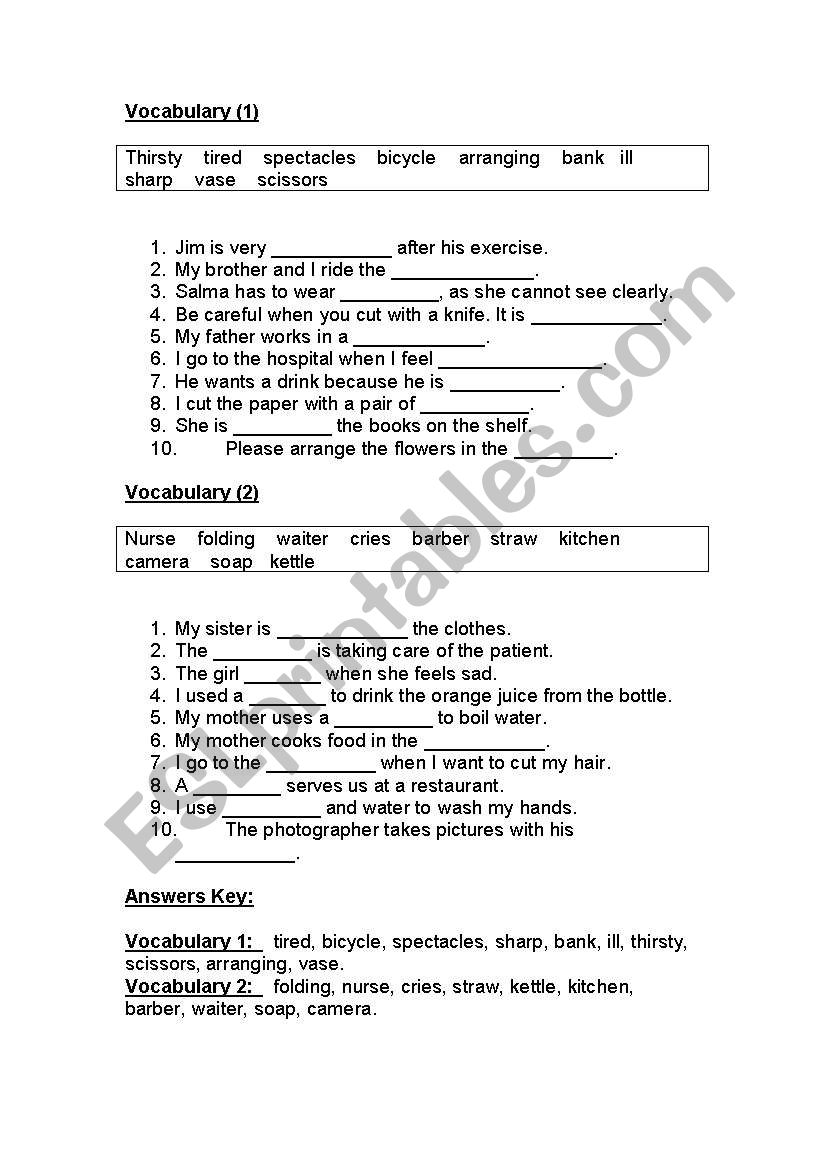 vocabulary worksheet