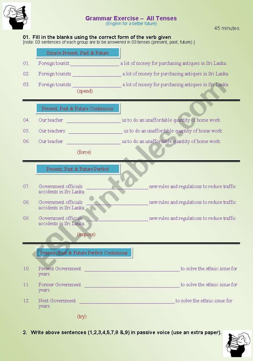 Exercise on all tenses... worksheet