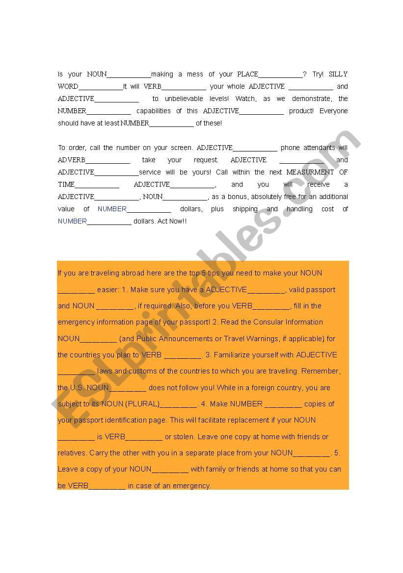 crazy noun worksheet