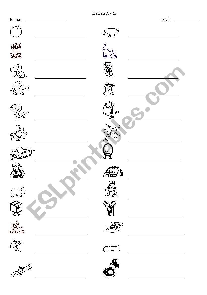 Review A - Z worksheet