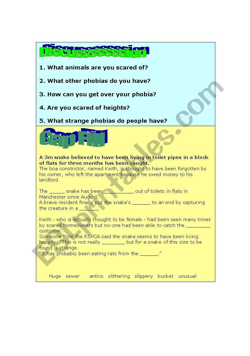 Fears and Phobias part 2 worksheet