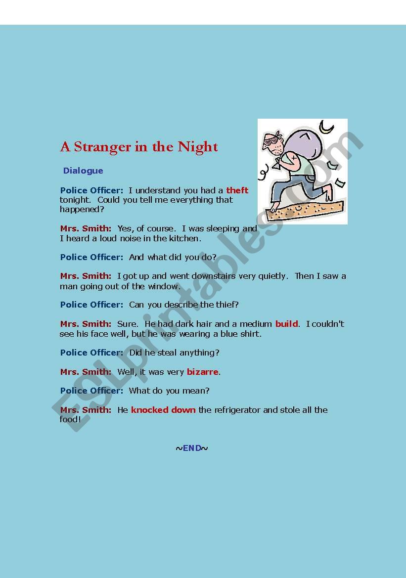 A stranger in the night... worksheet