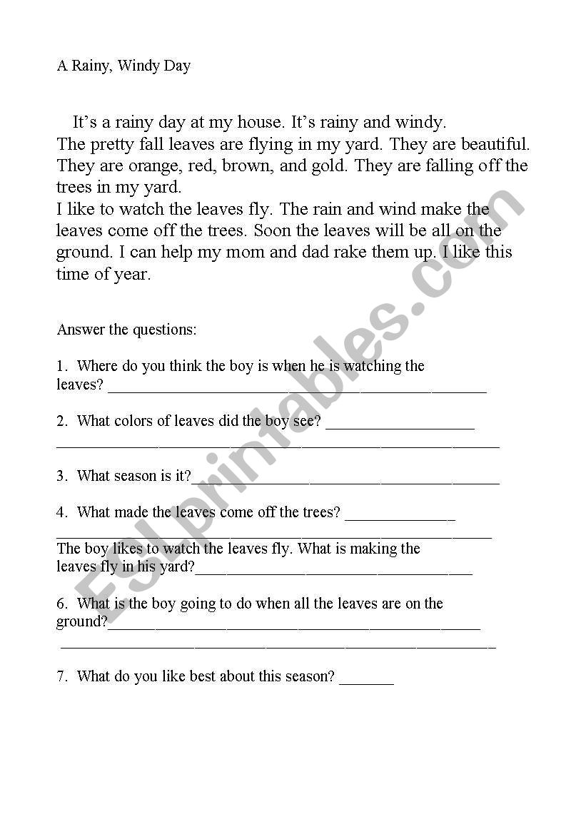 reading comprehension  worksheet