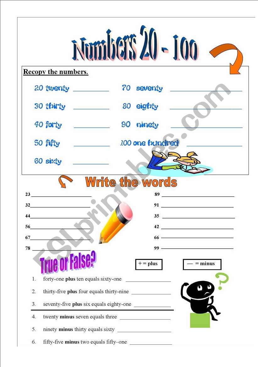 numbers 20-100 worksheet