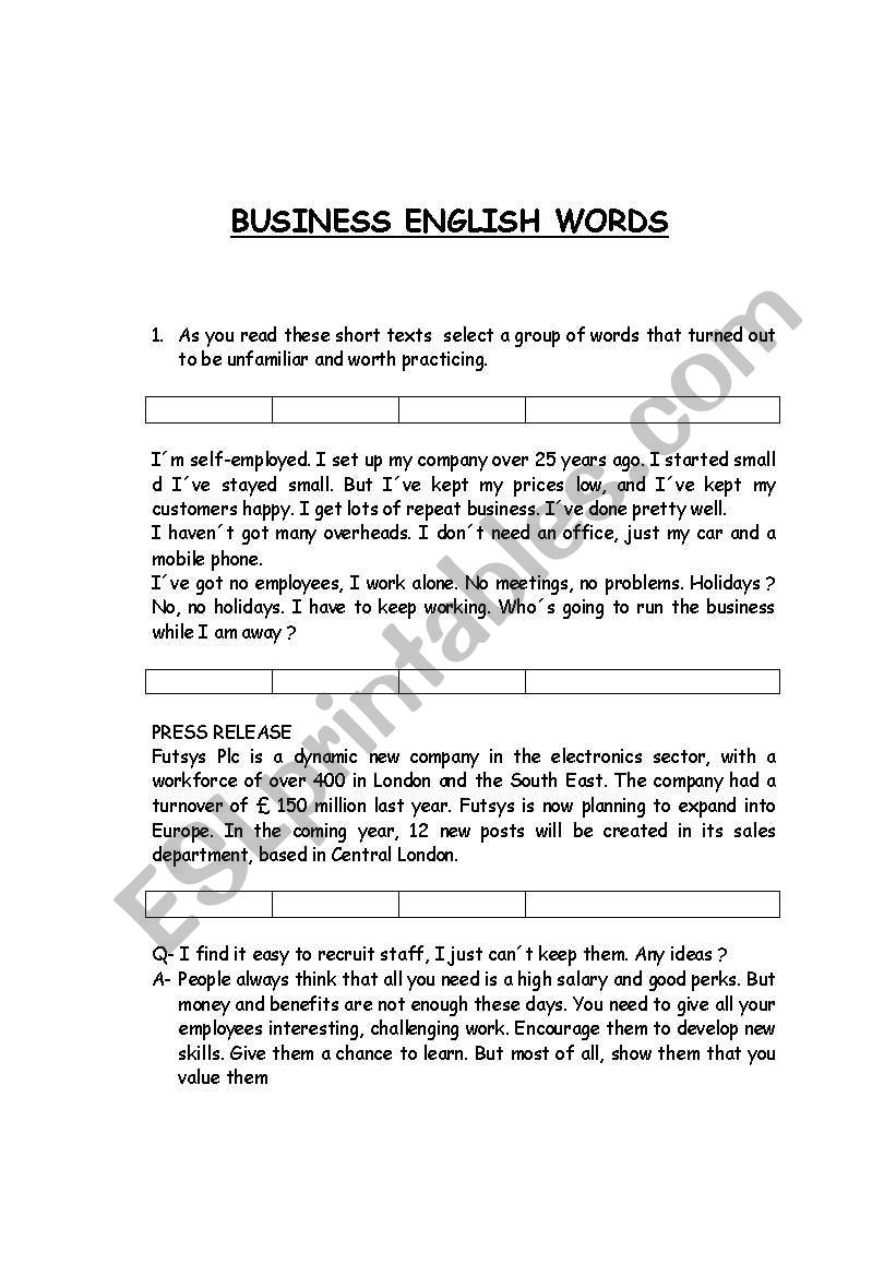 BUSINESS WORDS worksheet