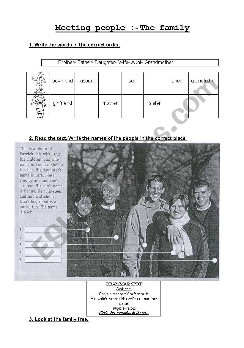 Meeting people: the family. worksheet