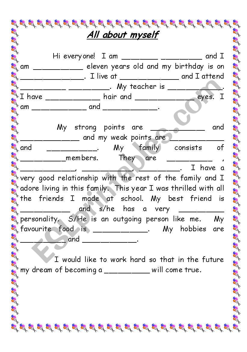 all about myself worksheet