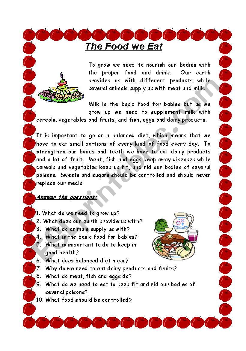 The food we eat worksheet