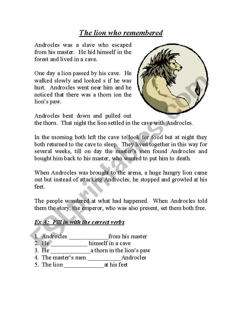 The lion who remembered worksheet