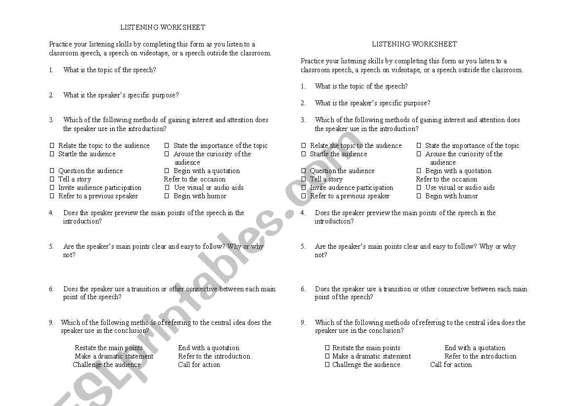 Listening worksheet worksheet