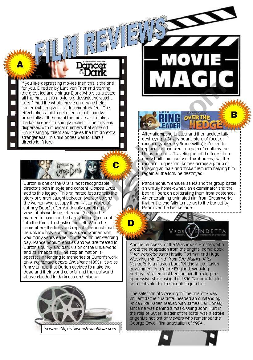 MOVIE REVIEWS - READING worksheet