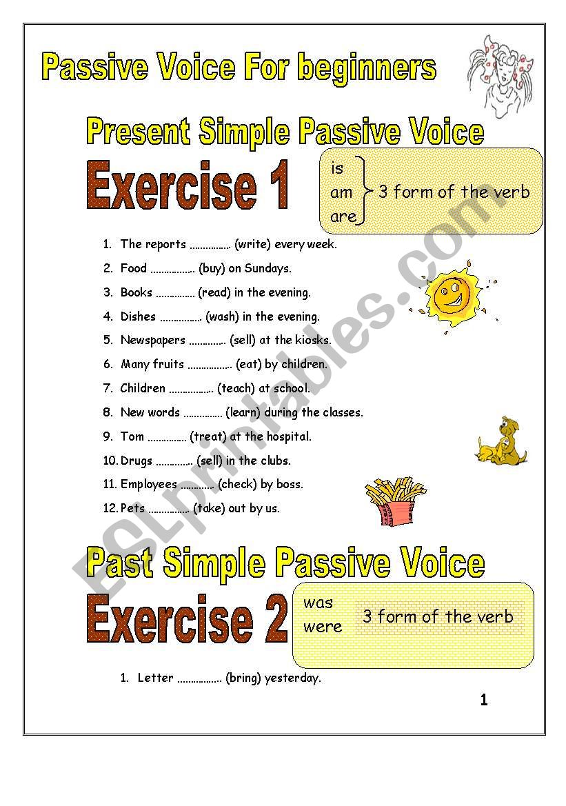 2 pages/3 exercises/33 sentences Passive voice for beginners