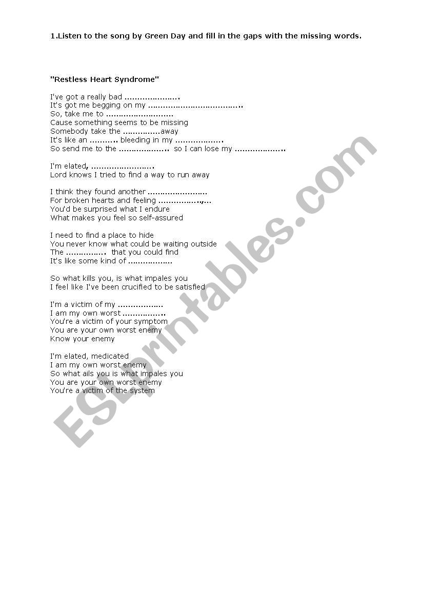 Restless heart syndrom worksheet