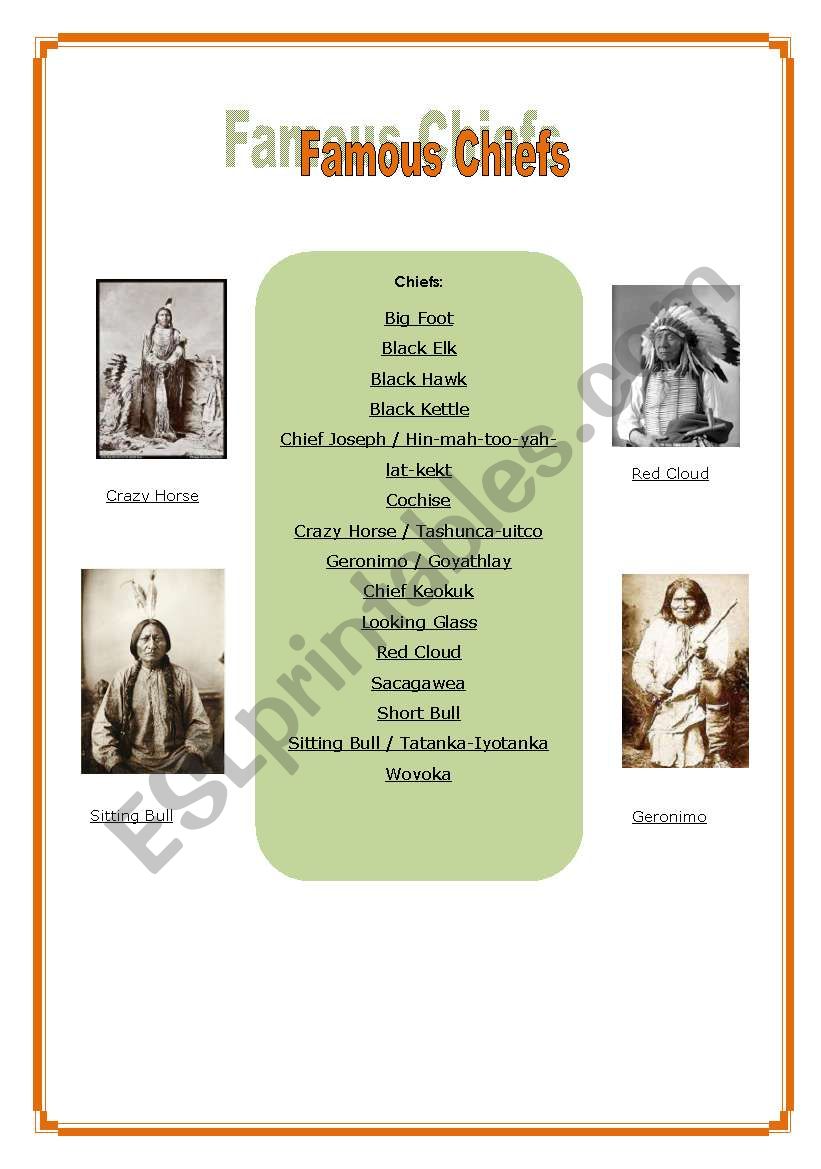 Indians  5/6 - Famous chiefs  worksheet