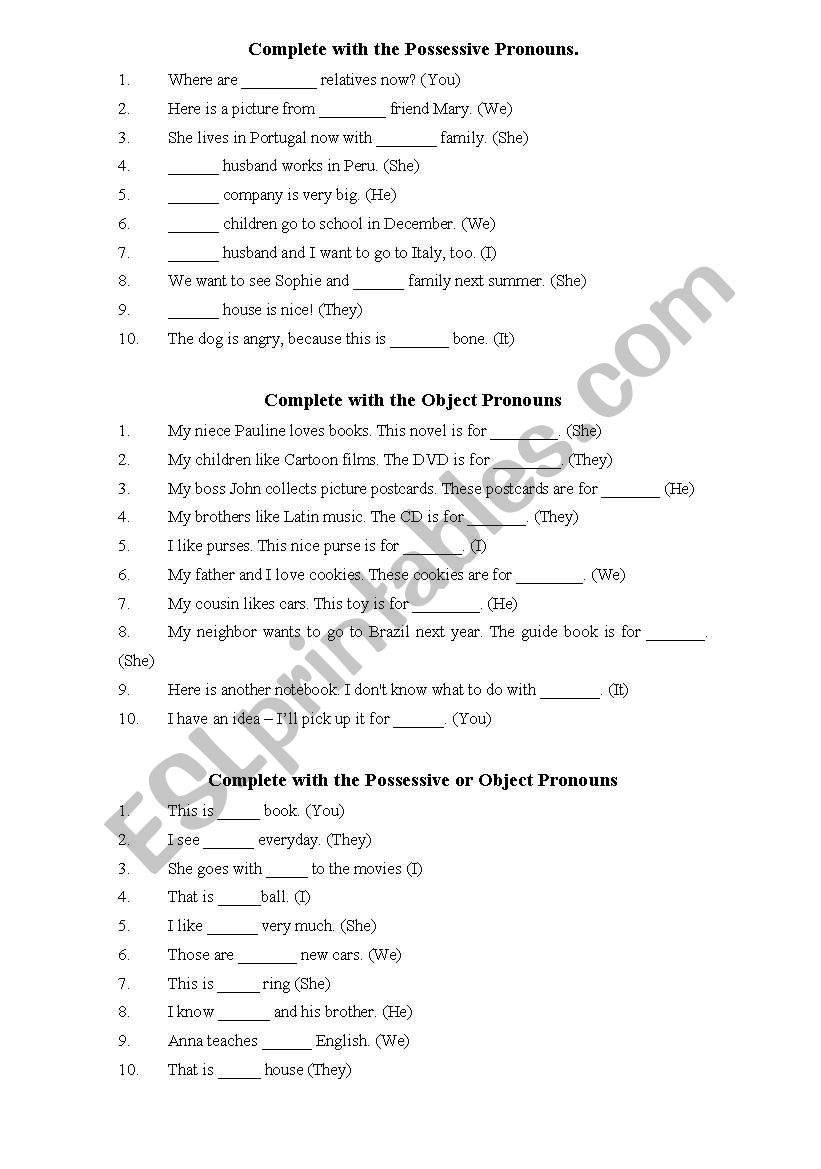 POSSESSIVE AND OBJECT PRONOUNS