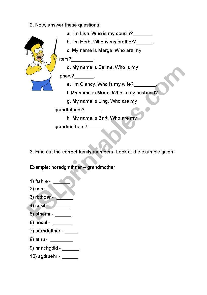Family (part two) worksheet
