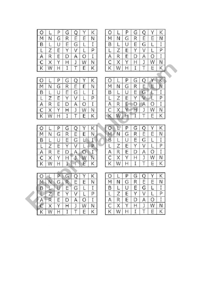 crossword colours 5minutes activity