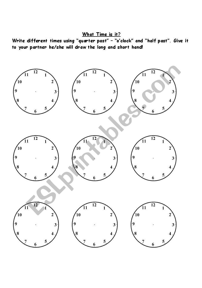 Time o´clock; half past; quarter past ESL worksheet by Miss.Euge