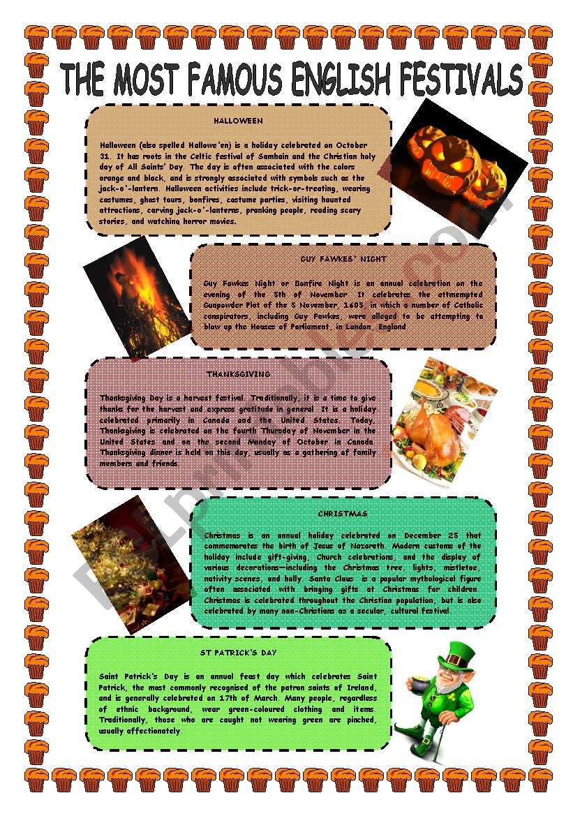 The most famous English festivals ESL worksheet by 