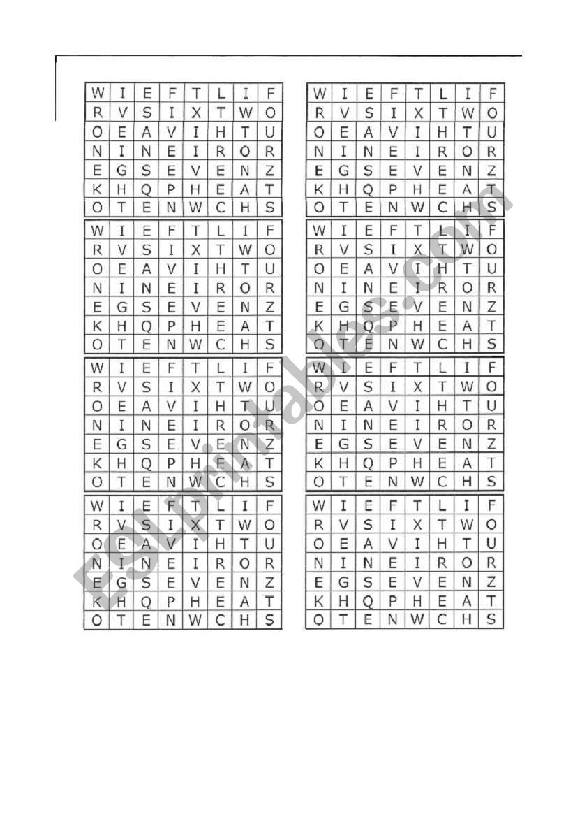 easy wordsearch numbers 5 minutes activity