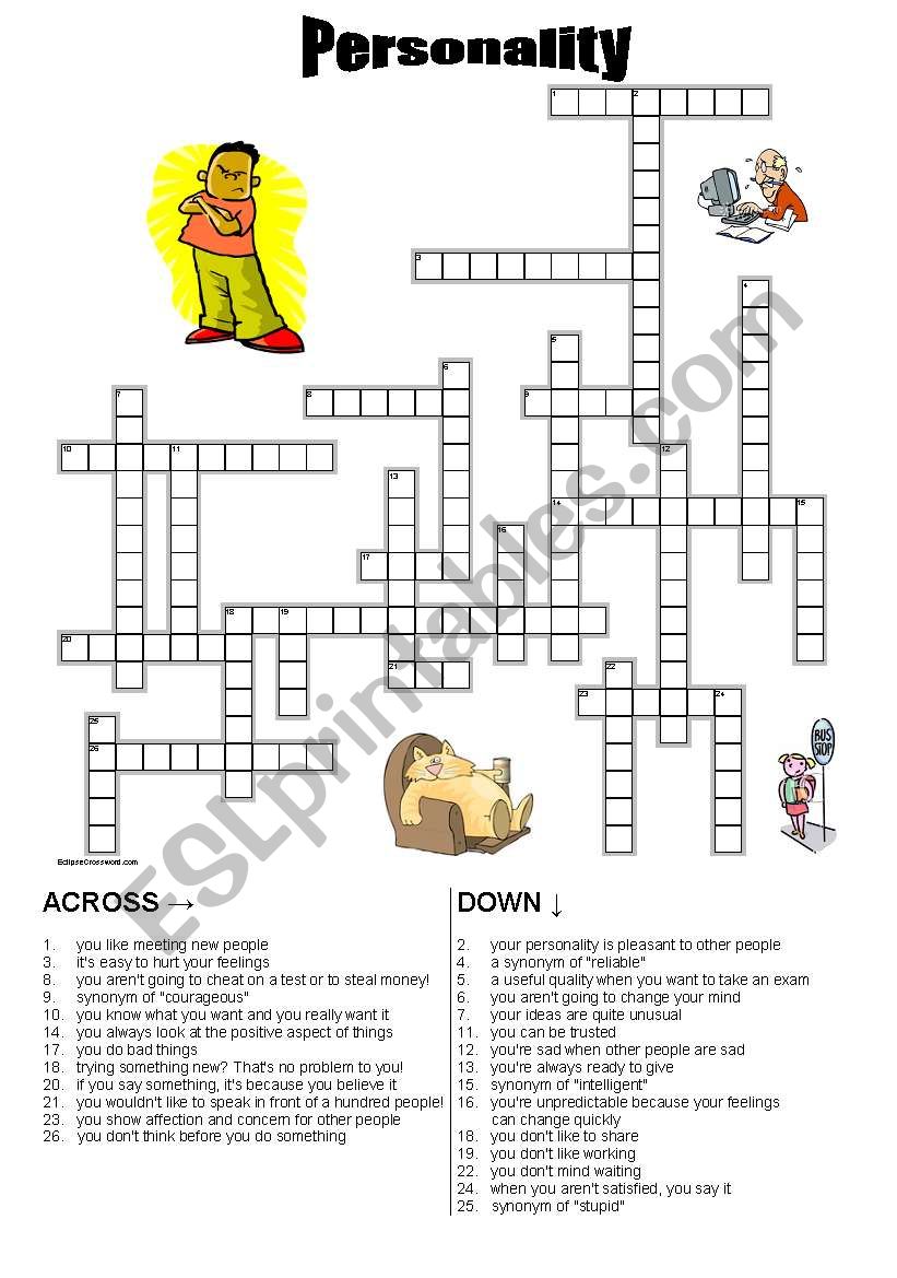 personality crossword worksheet