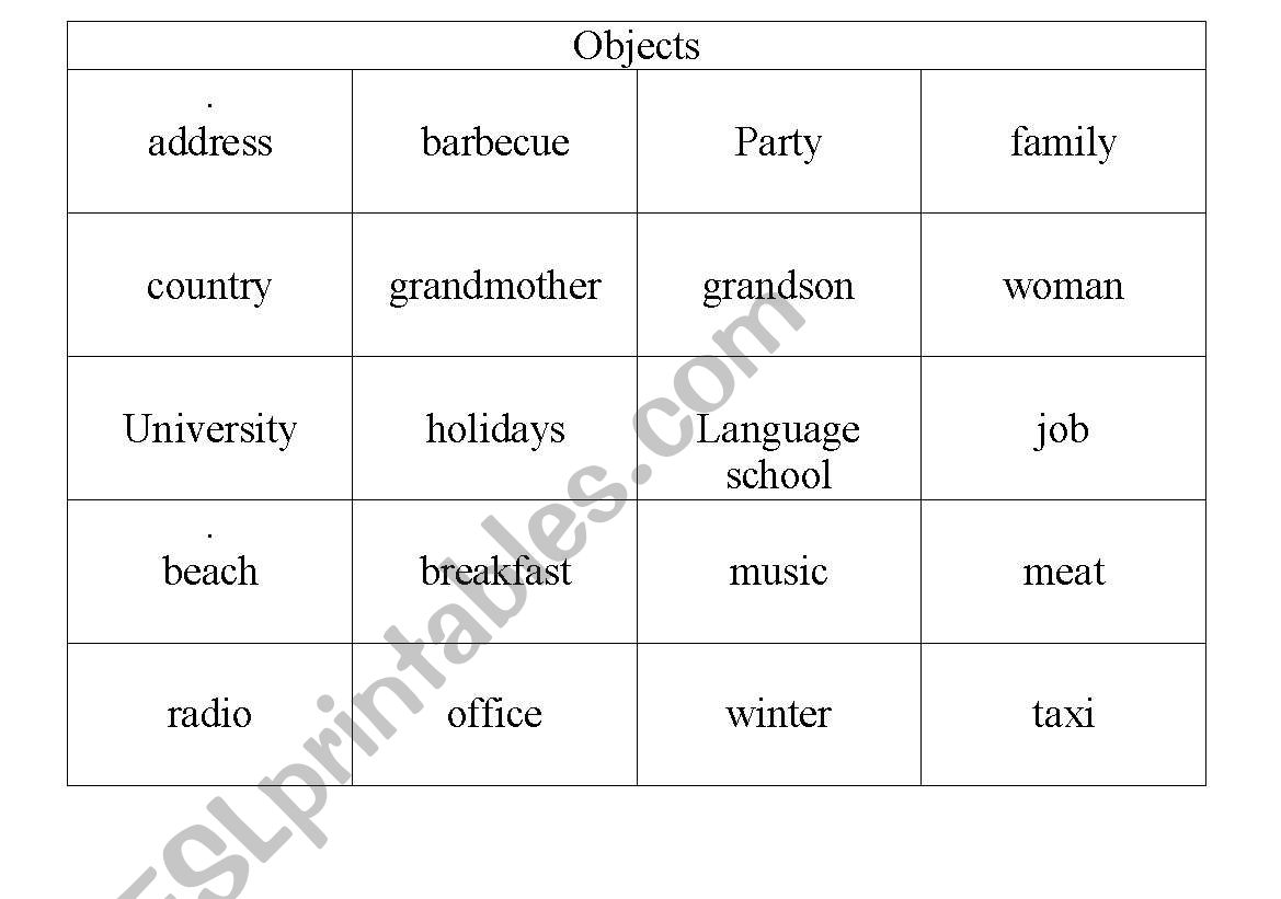 game cards for pictionary in English