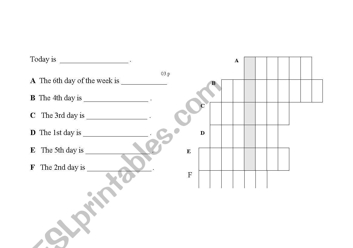 day s of week  worksheet