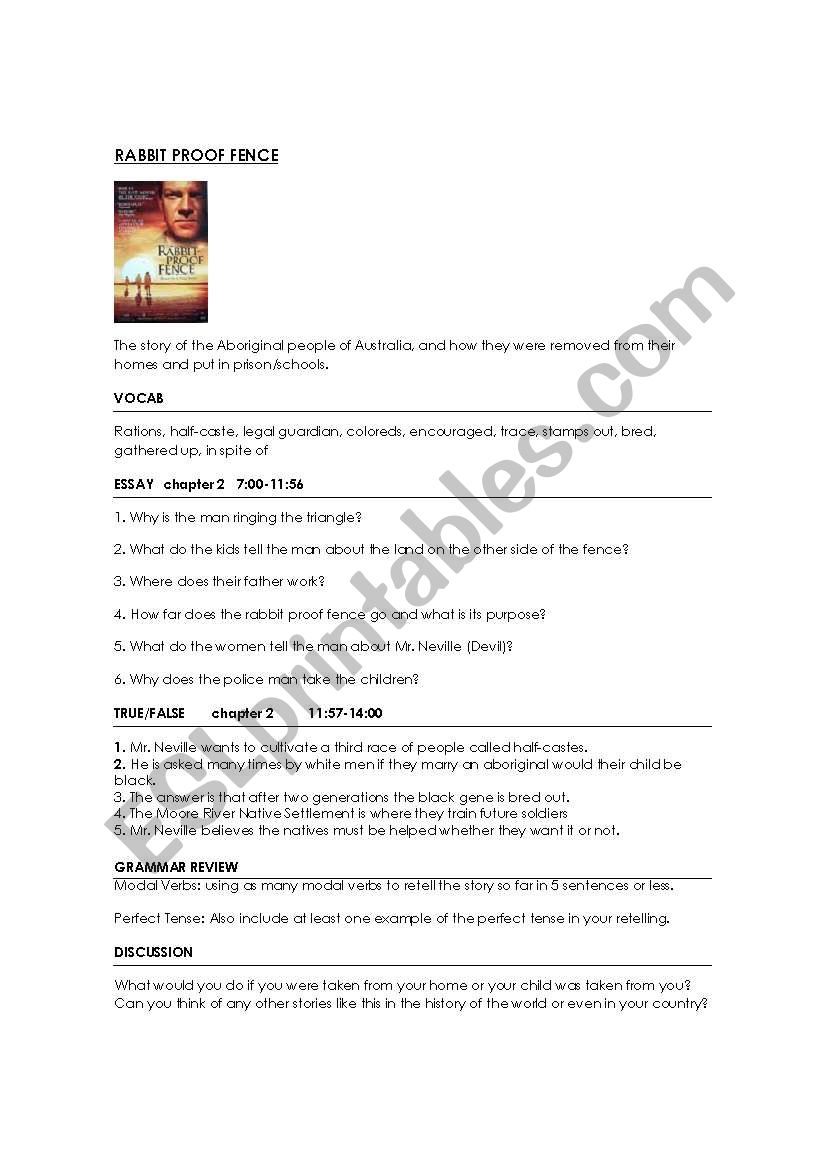 rabbit proof fence movie worksheet