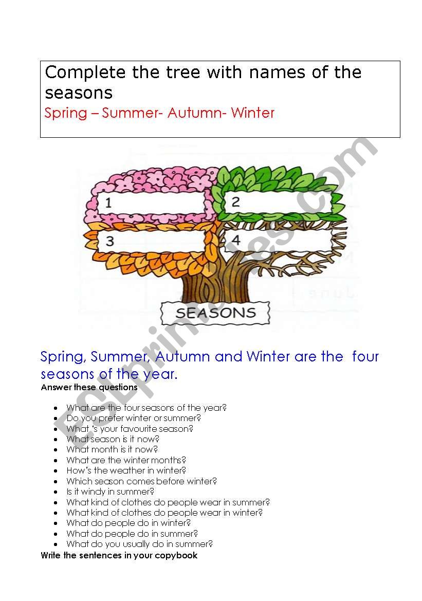 seasons worksheet