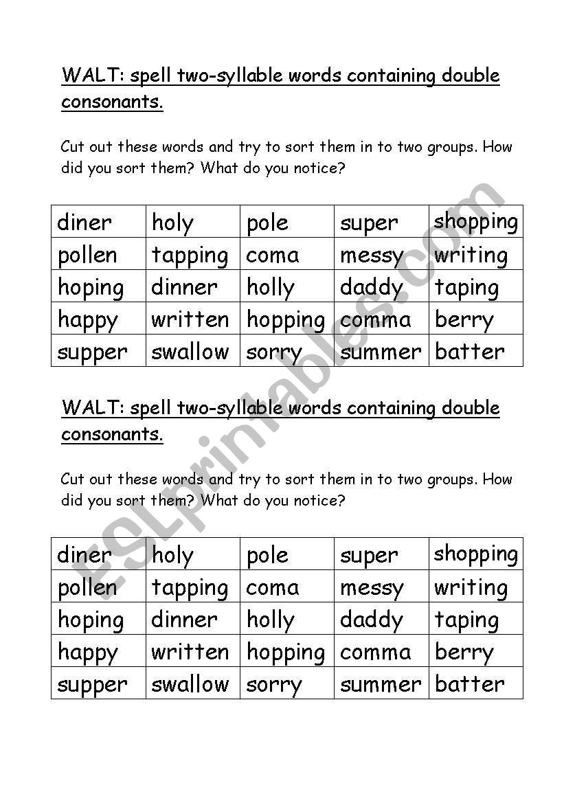 English worksheets: Spell two-syllable words containing ...