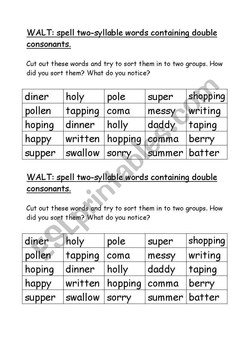 Spell two-syllable words containing double consonants