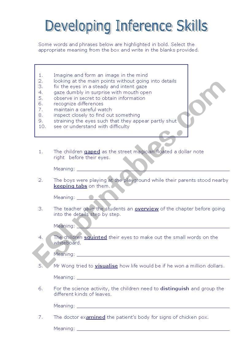 Developing Inference Skills worksheet